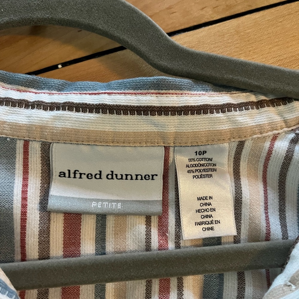 Alfred Dunner Striped Button Down Shirt - Blue, Red, White